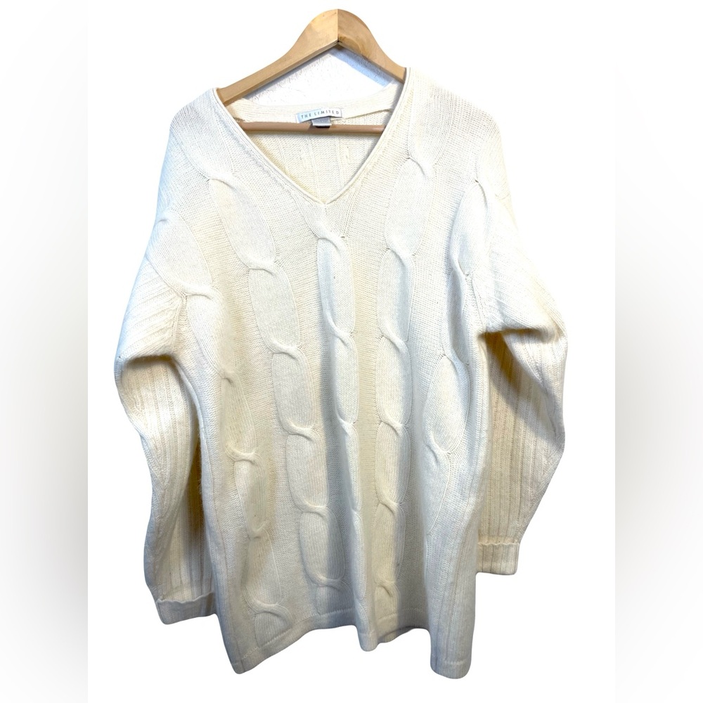 The Limited Cream Cable Knit Sweater 70% Lambswool 20%Angora Rabbit  - Size M